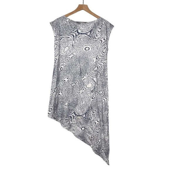 Bryn Walker Top Medium Silver Metallic Print Asymmetrical Hem Shirt Tunic - Picture 6 of 11